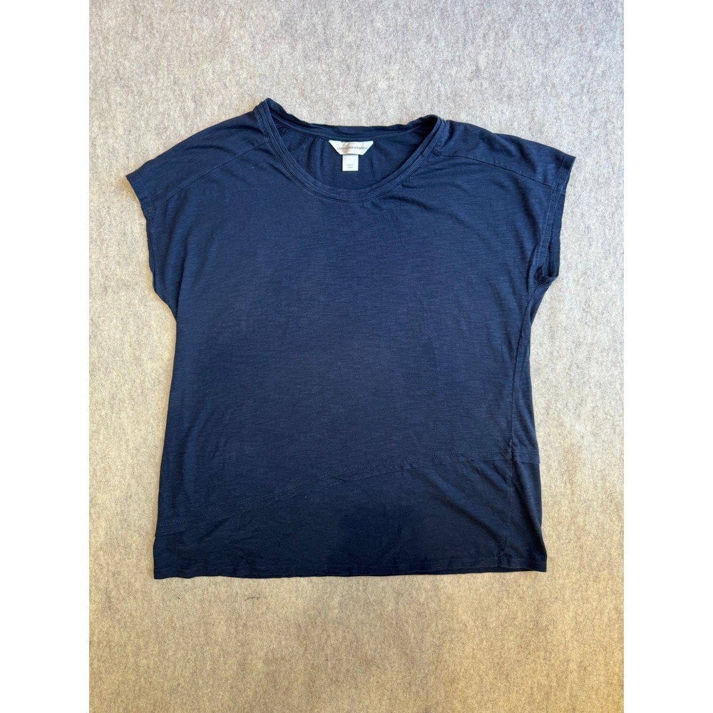 Christopher & Banks Navy Blue Short Sleeve Slub Knit Top Asymmetrical Seam Large